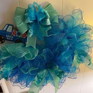 14 inch round Metal Blue Truck Wreath